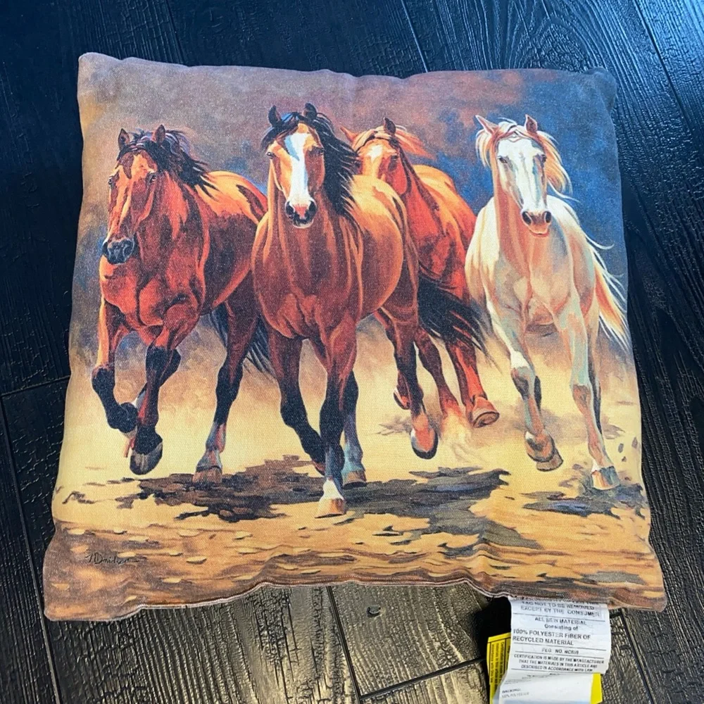 Hoofbeats & Heartbeats Nancy Davidson‎ Running Horses Throw Pillow Vintage